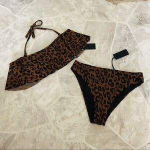 NWT KENDAL + KYLIE long Florence two piece large leopard swimsuit SZ medium